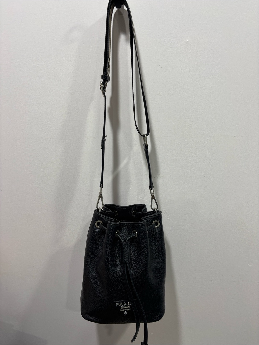 Black faux Leather Drawstring Crossbody Bag
